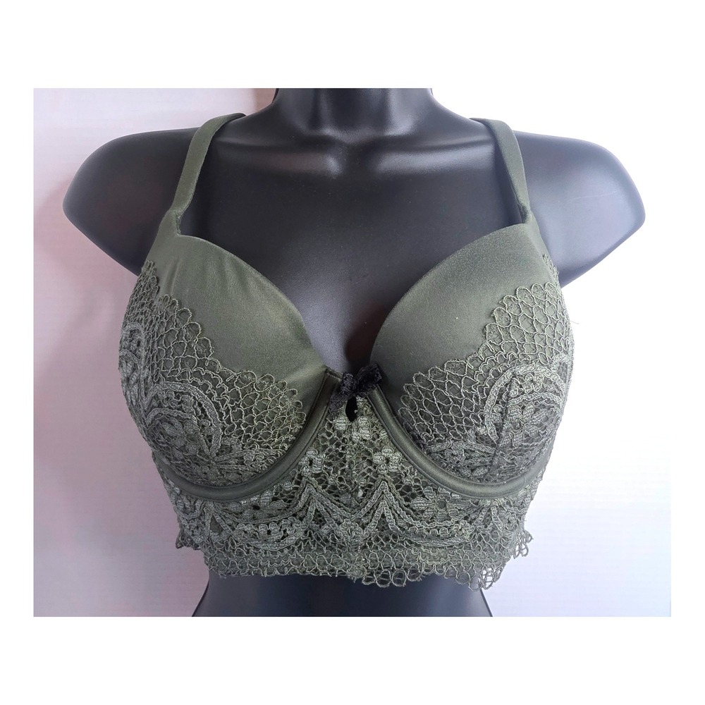 Victoria's Secret Body by Victoria Lined Demi Bra Olive Green Lace 36C
